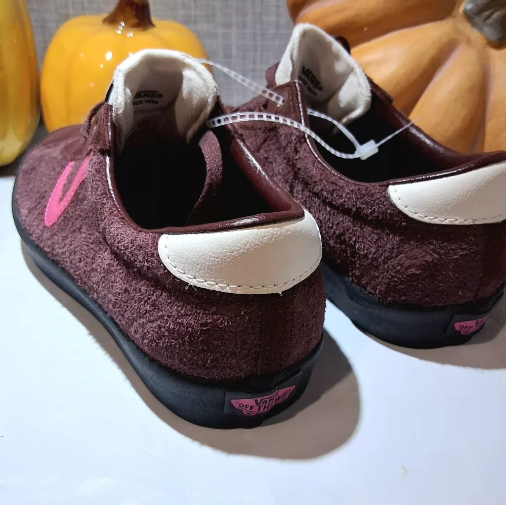 Vans Maroon Suede Sneakers with Pink Side Stripe